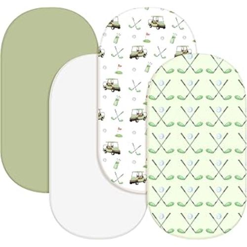 4 Pack Golf Bassinet Sheets 32" x 16" Bedside Sheets Stretchy Neutral Fitted Golf Nursery Decor Sport Themed Baby Bedding for Standard Bassinet Mattress Gift Set