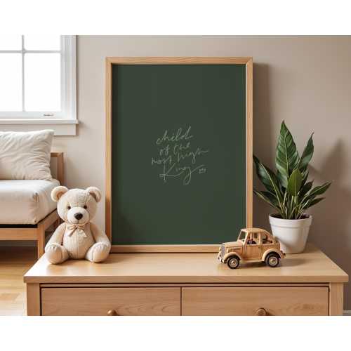 Child of the Most High King (Forest Green) – 2 Corinthians 6:18 – Hand Lettered Nursery Print – Christian Wall Art – 8 x 10" Physical Print