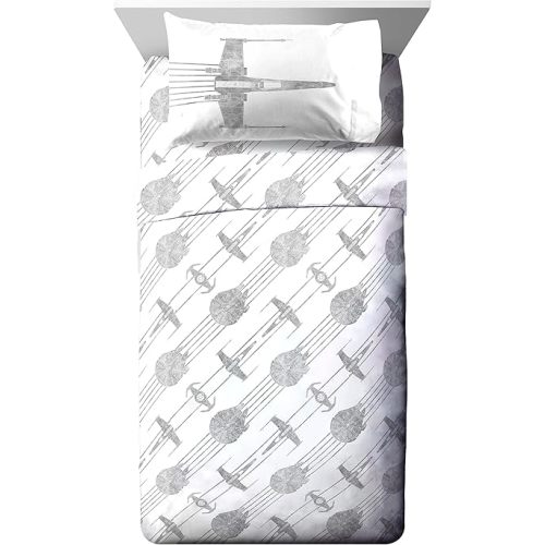 Jay Franco Kids Sheet Set with Fitted, Flat Sheets & Pillow Cover - Ultra-Soft Bedding with Pillowcase for Room Decor, White - Star Wars, 4 Piece Full