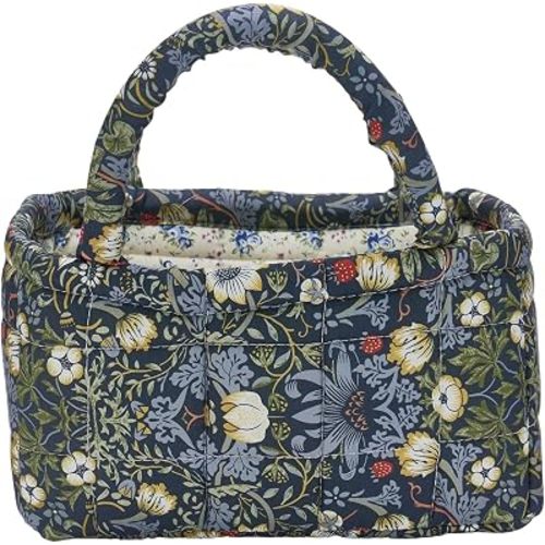 Small Quilted Storage Baskets, Fabric Organizer Basket with Handles for Shelves, Portable Handheld Baskets for Diapers, Underwear (A-Black 3, S)