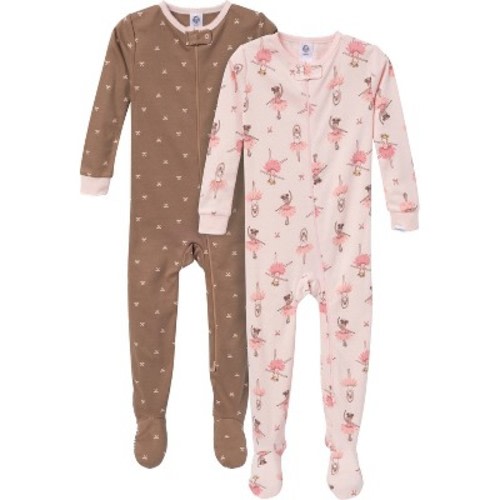 Gerber Baby Girls' Snug Fit Footed Pajamas, 2-Pack, Ballerinas, 6-9 months