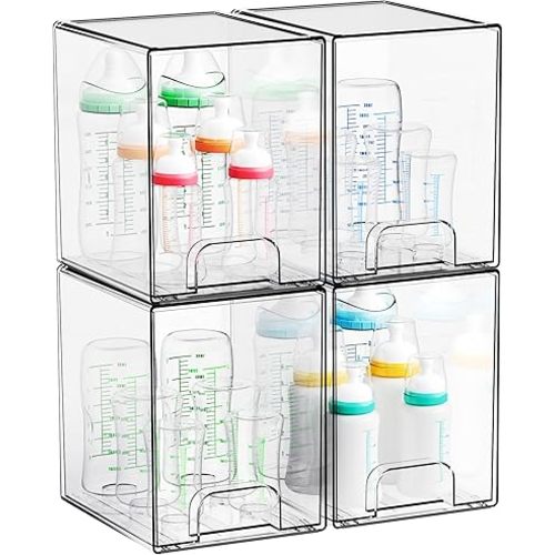 Yieach 7.5"H Stackable Storage Drawers,4 Pack Clear Acrylic Drawer Organizer for Vanity,Under Sink,Cabinet and Bathroom Closet Organizer,Bottle Station and Baby Bottle Storage Organizer for Countertop