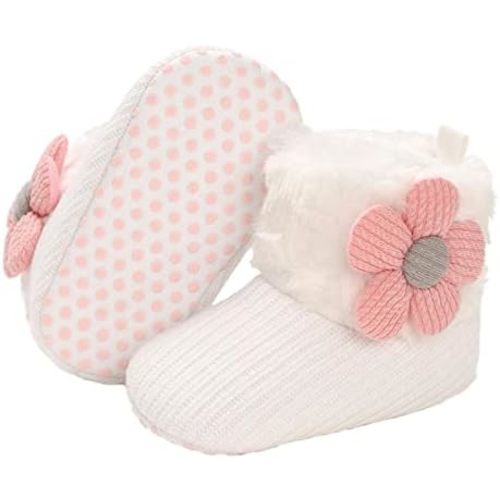 Baby Fleece Booties Newborn Warm Slippers Cozy Winter Boots Sock Shoes Infant Crib Bootie with Non Skid Bottom 0-18Month