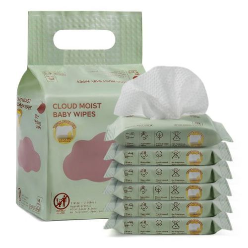 Bc Babycare Unscented Baby Wipes, 99% Water Based, Ultra Thick & Soft, 6 Pack Travel Pocket Size, Cloud Moist