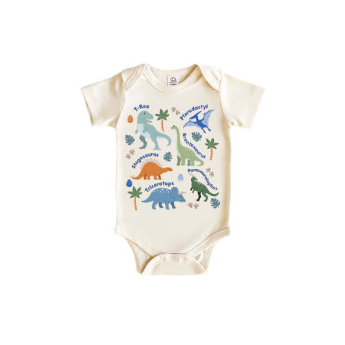 Dino Names Neutral Graphic Bodysuit & Kids Tee | Natural