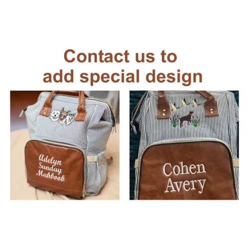 Monogram Seersucker Diaper Bag Backpack | Vegan Leather, Baby Shower Gift