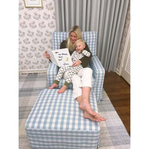 Maisonette x Namesake Crawford Pillowback Comfort Swivel Glider, Blue Gingham - Namesake | Maisonette