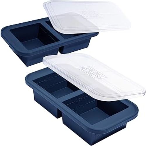 Souper Cubes 2 Cup Silicone Freezer Molds with Lids – Soup Cubes for Freezing Lasagna, Leftovers, Soups, Sauces, Casseroles, Meal Prep Meals and More – Blueberry 2-Pack
