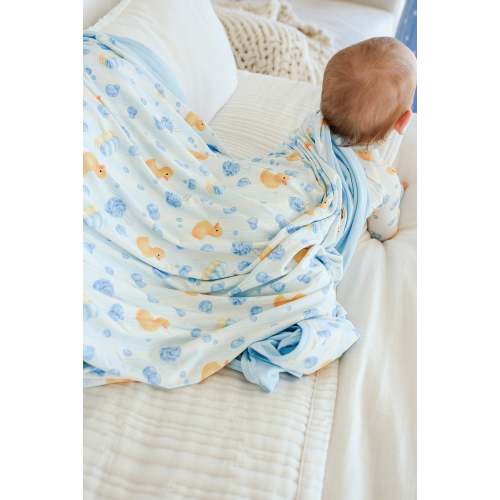 Double Sided Bamboo Blanket | Bubble Duckies Blue