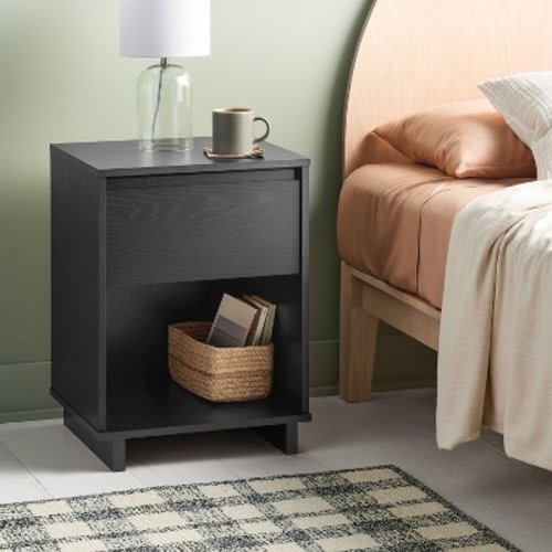 Modern Nightstand with Storage Drawer Black - Room Essentials™
