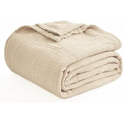 EMME Muslin Blankets for Adults Throw Blanket for Couch Breathable Gauze Soft Lightweight Airy Beige Throw XL 50" x 71"
