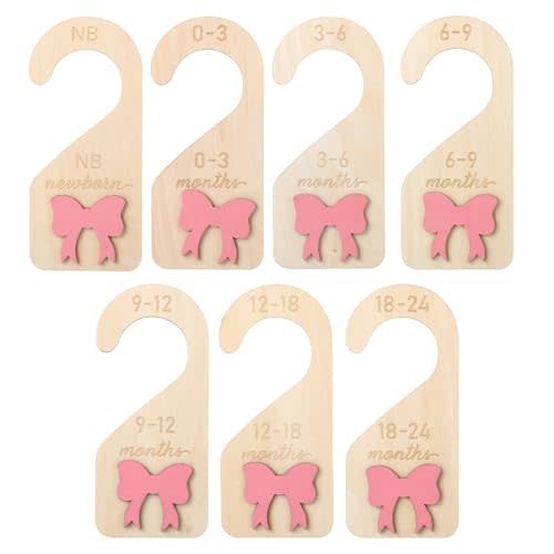 8Pcs Baby Closet Dividers - Bow Nursery Decor For Girl - Wooden Baby Clothes Size Dividers for Newborn to Toddler, Adorable Nursery Decor Hanger Dividers Easily Organize Your Little Baby Girls or Boys