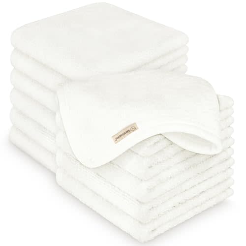 12-Pack Baby Washcloths, Soft Absorbent Washcloths for Face, Body (White) | Viscose from Bamboo Washcloths, Baby Towels, Newborn, Kids, Toddlers, Infant, Gentle on Sensitive Skin, 10x10, Reusable
