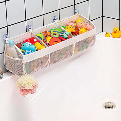 3-Compartment Bath Toy Organizer with Large Openings,Quick-Dry,Upgraded Capacity Storage and Holder for Bathtub,Perfect for Easy Access and Sorting of Bath Toys