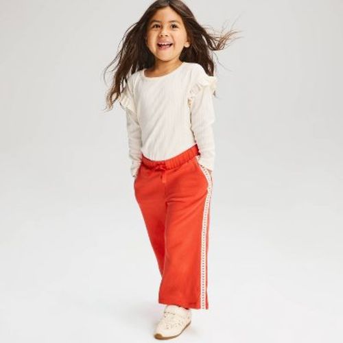 Baby Girls' Solid French Terry Side Stripe Pants - Cat & Jack™ Red 18M