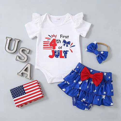 My First 4th of July Baby Girl Outfit | Romper & Ruffle Cake Skirt Set - Baby Sleep Better