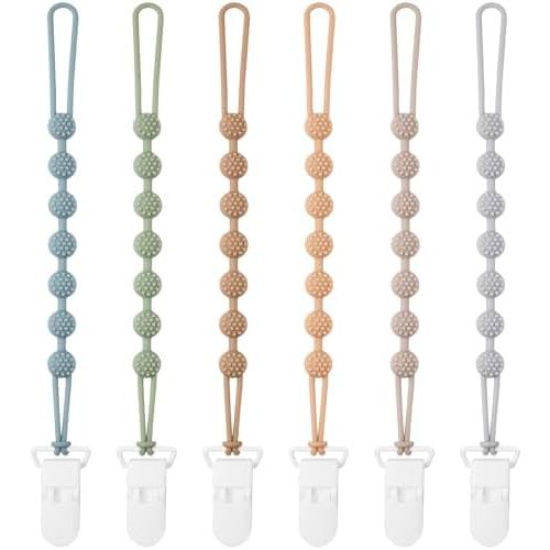 Eascrozn Baby Pacifier Clip, 6 Pack Silicone Pacifier Holder BPA Free