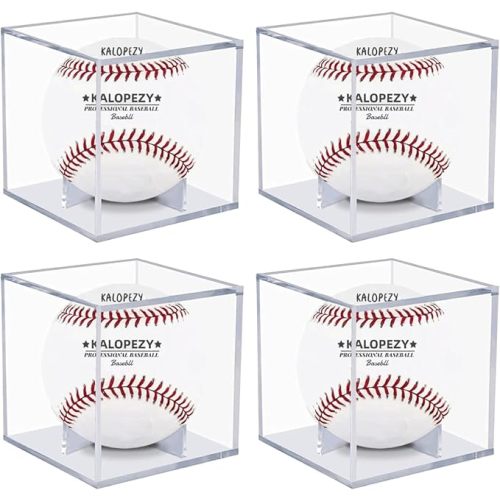 4 Pack Baseball Display Case, UV Protected Acrylic Boxes for Display,Clear Display Case Baseball Cube Memorabilia Showcase Autograph Ball Protector - for Official Size Ball