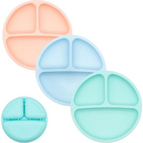 WeeSprout Silicone Plates for Babies & Toddlers 100% Food-Grade Dishes - No Lids, 3 Pack (Pastel Blue, Coral & Mint)