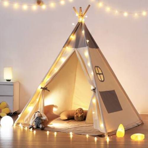 Paradigms Interiors - Teepee Tent For With Light Mat Tents Indoor Play Playhouse Tipi Cotton Tee Pee Room - Gray-thin mat
