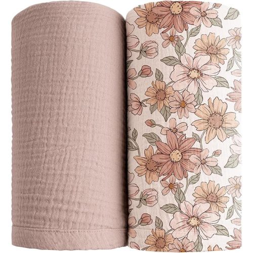 Konssy 2 Pack Muslin Swaddle Blankets, 100% Cotton Receiving Blankets
