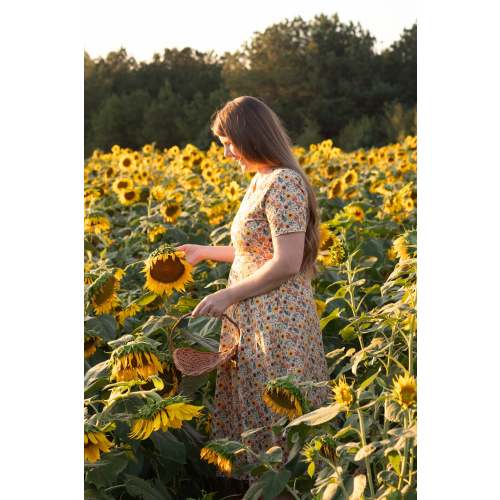Cotton Sunflower  Floral Nursing Friendly Twirl Dress