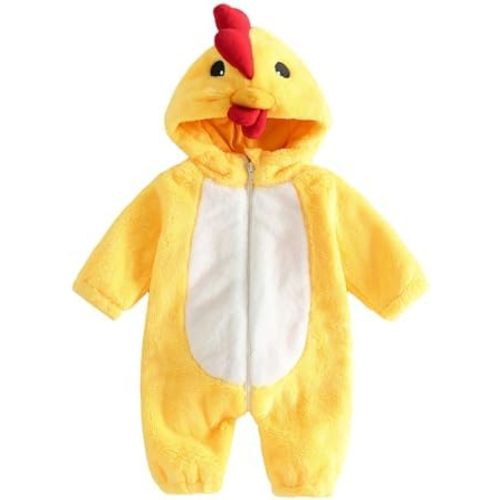 Baby Chick Costume Newborn Infant Chick Fuzzy Onesie Halloween Outfit 0-9M