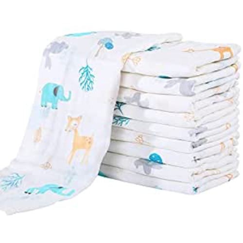 Muslin Burp Cloths for Baby 10 Pack 100% Cotton Baby Washcloths for Boys Girls Large 20''X10'' Super Soft and Absorbent by Yoofoss - Elephant : Baby