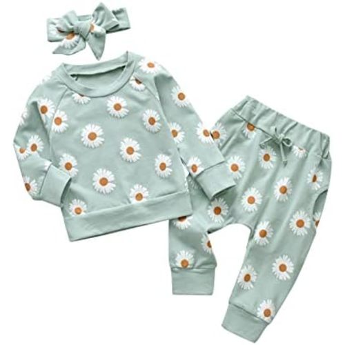 Newborn Infant Baby Girl Clothes Set Long Sleeve Flower Daisy Sweatshirt Tops Pants Fall Winter 3pcs Clothing Outfits