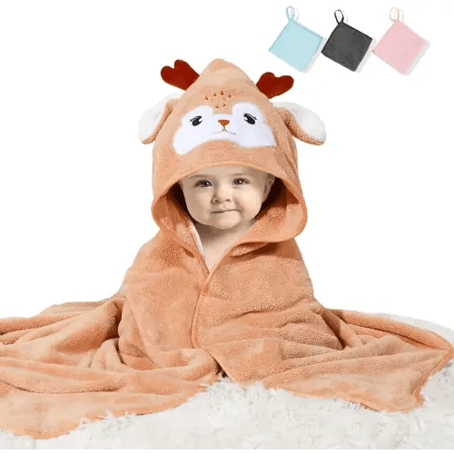 Baby Hooded Towel,31 * 31 in Toddler Bath Towels and Washcloths Set for Newborn Babies,Toallas de Baño para Bebe,Organic Infant Kids Boy Essentials 1-3