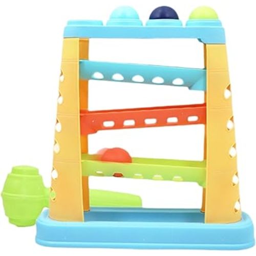 Ball Drop Toy, 4 Tier Ball Drop Tower with Swirling Ramps, Hammer & 4 Balls, ABS Plastic Educational Toy for Babies Toddlers 3 Years Old