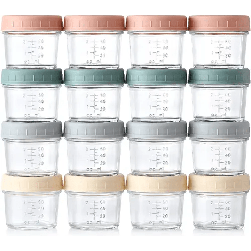 VITEVER 16 Pack Glass Baby Food Storage Containers, 4 oz Baby Food Jars with Plastic Lids, Small Baby Food Maker, Reusable Infant Freezer Container, Microwave, Dishwasher & Freezer Safe, BPA Free