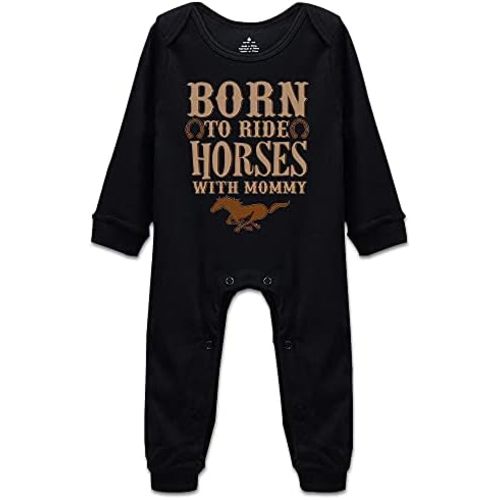 DOQOSESHY Born to Ride Horses with Mommy Baby Bodysuit Short/Long Sleeve Jumpsuit Rompers, 3 Months