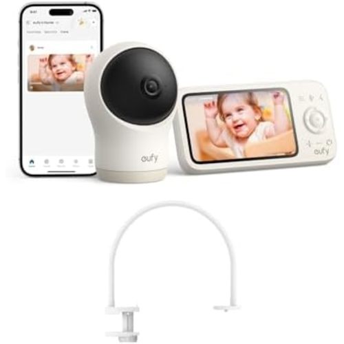 eufy Baby Monitor C10 with Crib Mount (Bundle), 4.5" 480p Display, 4× Zoom, Pan-Tilt, Night Vision, Hybrid Wi-Fi & No Wi-Fi Connection, 12 H Battery, Motion, Cry, Noises, Temperature Alters
