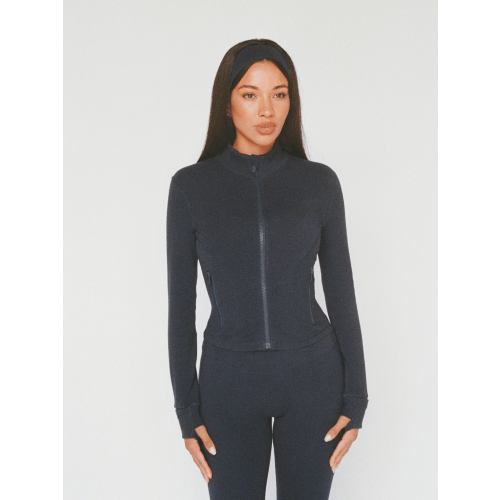 organic cotton zip jacket - navy blue