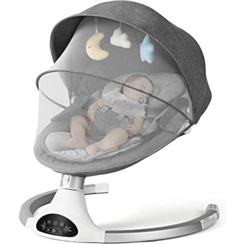 Baby Swing for Infants, Baby Rocker with 5 Point Harness, Bluetooth Support Baby Swing, 10 Preset Lullabies and 3 Speed Natural Infant Swing with Remote Control and 3 Hanging Toys, Grey