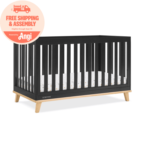 Delta Children Frankie 4-in-1 Convertible Crib - Greenguard Gold Certified, Black with Natural