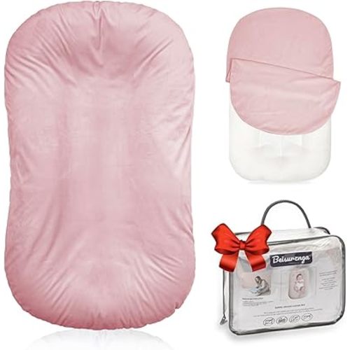 Baby Lounger - Snuggle Cozy Me Infant Lounger for Newborns | Flannel Cover, Breathable Soft, Portable Awake-Time Pad, Essential Baby Gift -Pink