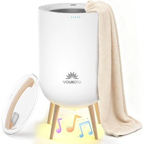 VOUKOTA Towel Warmers for Bathroom, 23L Blanket Warmer with Bluetooth Speaker & Mood Light, Built-in Timer, Fits Two 40"x70" Towels, Blankets & Robes