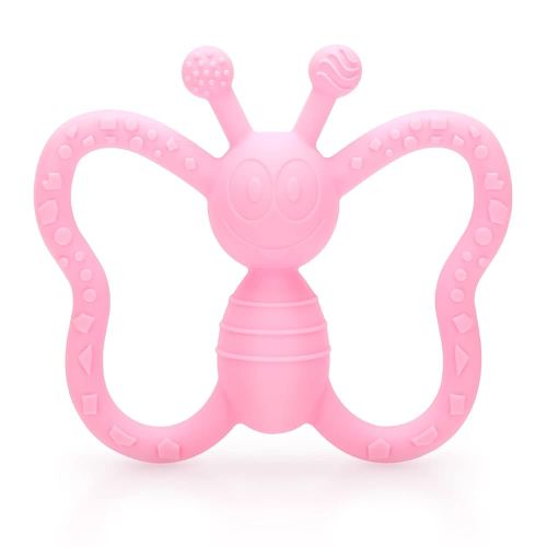 Baby Teething Toys, Butterfly Design Teether Pain Relief Toy for Newborn Babies, Freezer Safe Neutral Shower Gift, Soft Textured for Boy and Girl