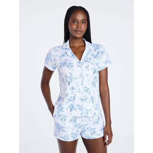 Joyspun Women's Dreamy Soft Collection Notch Collar Top and Shorts Pajama Set, 2-Piece, Sizes XS-3X