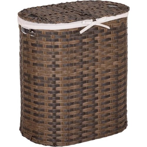 Seville Classics Premium Handwoven Portable Laundry Bin Basket with Carrying Handles, Household Storage for Clothes, Linens, Sheets, Mocha Brown, Oval Hamper