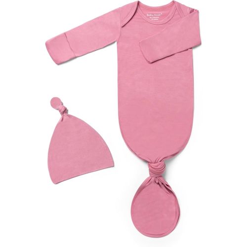Newborn Baby Knotted Gown, Super Soft Silky Infant Long Sleeve Sleeper for Baby Girl Gifts and Boy Sleeping Bag with Hat