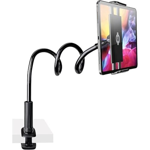 Gooseneck Tablet Kindle Holder Stand for Bed Reading,33in Flexible Long Arm Clamp Clip Mount for iPad, iPhone, Galaxy Tabs, Kindle Fire, Phone 4.7''-10.5'' Tablet Devices