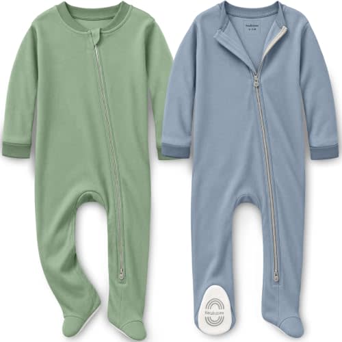 2pk Baby Pajamas Footie, Baby Sleepers, Zipper Onesies (Slate, 6-9M) | Organic Cotton Baby Onesies Unisex, Baby Girl, Baby Boy Pajamas Footed, Double Zipper, Soft, Breathable, Sleep and Play PJS