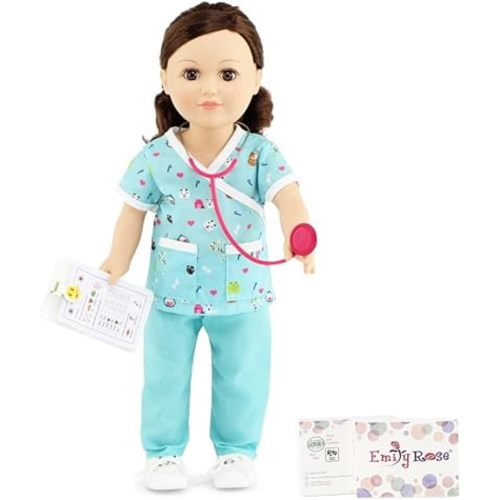Emily Rose 18 Inch Doll Clothes 6-PC Doctor Vet Nurse Scrubs & Accessories 18" Doll Gift Playset, Including Stethoscope | Double Reinforced Stitching | USA American Business