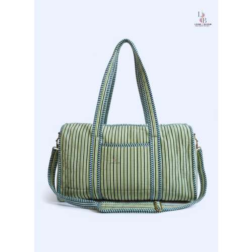 Artisan Block Print Quilted Cotton Duffle Bag, Striped Weekender