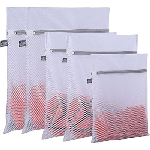 Kimmama Laundry Mesh Wash Bags, Lingerie Bags for Washing Delicates, Mesh Laundry Bags for Washing Machine, White Net, Grey Zipper, 2XL, 2L & 1M