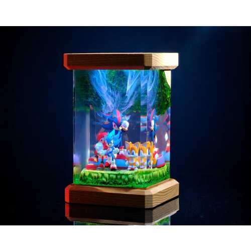 Custom Resin Lamp Wood, Son.ic Hedgehog Epoxy Lamp, Cartoon Night Light, Diorama Gift Gaming Decor, Handmade Gift For Kid, Father's Day