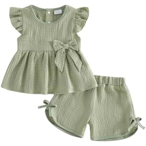 Toddler Baby Girl Summer Clothes Fly Sleeve Solid Color Tops and Shorts Sets 2 Piece Infant Outfits